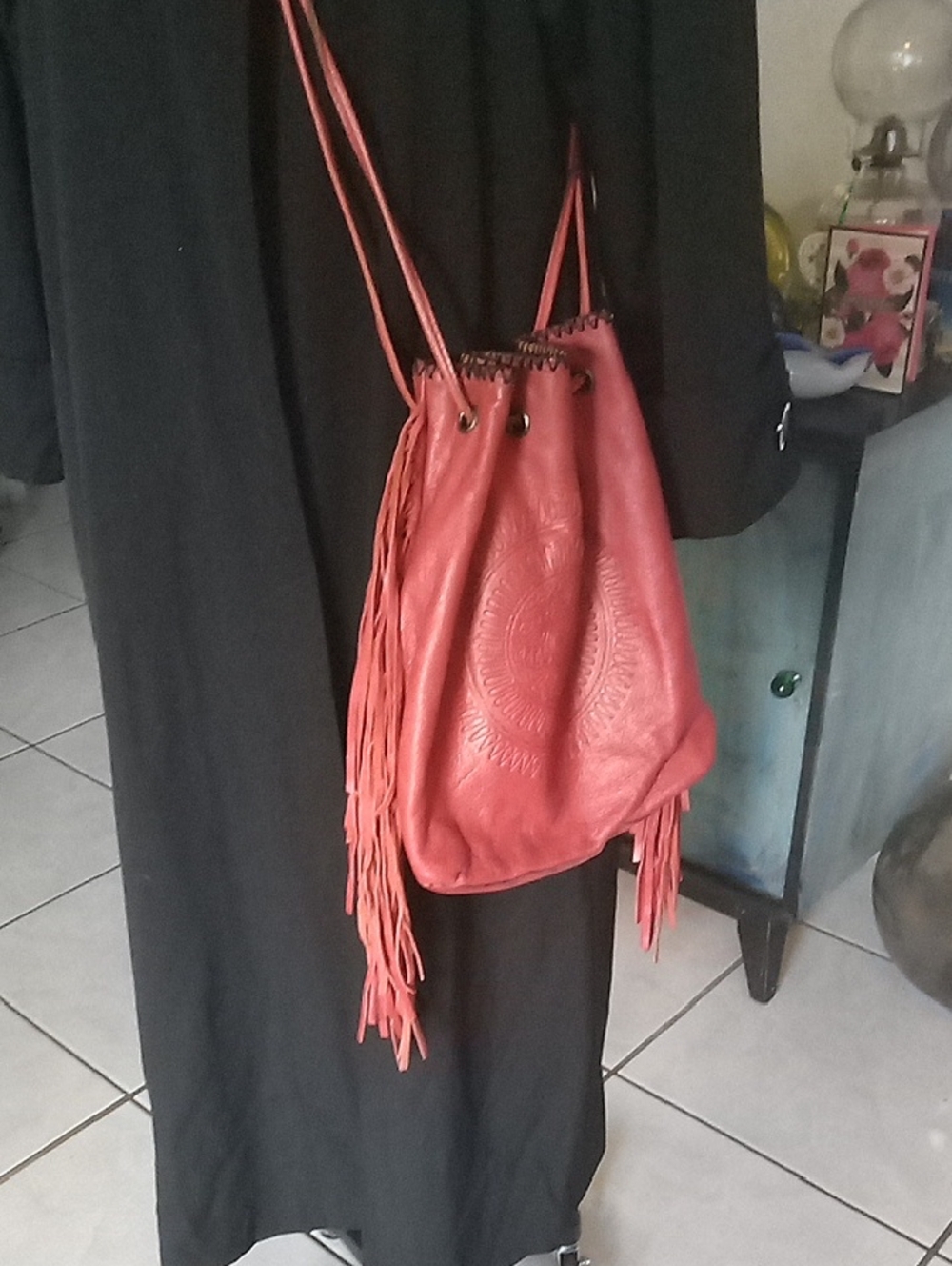 Red Leather Fringe Bag